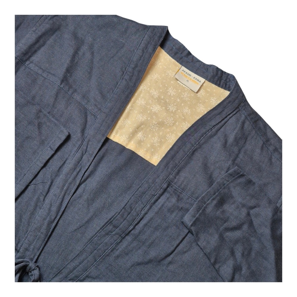 Akashi-Kama Unisex XL Noragi Kimono Jacket Blue Japanese Cotton Made in USA